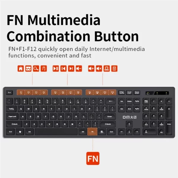 Kompleti i tastierës pa tela DM K12 me 104 çelësa dhe maus për laptopë desktop PC Office - Image 2